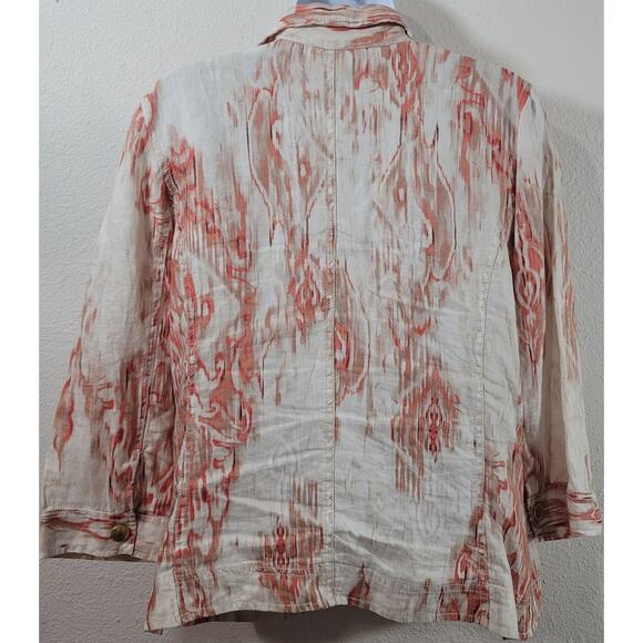 Chico's Cream Orange Abstract Print Half Snap Closure Jacket 2 Large Lightweight - Picture 2 of 7